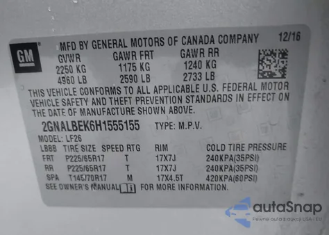 2017 Chevrolet Equinox Ls from USA, damaged, VIN 2GNALBEK6H1555155